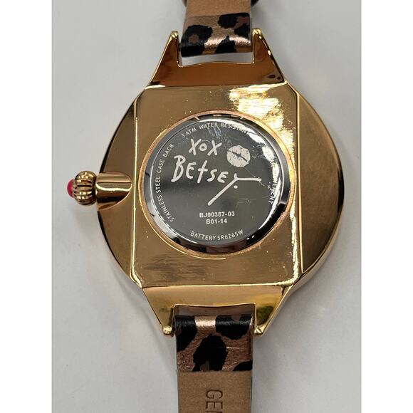 Betsey Johnson Women's Leopard-Print Leather Strap Pave 32mm BJO0251-01 Watch - Picture 10 of 13